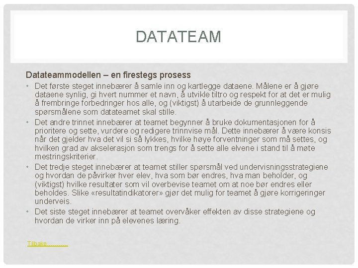 DATATEAM Datateammodellen – en firestegs prosess • Det første steget innebærer å samle inn