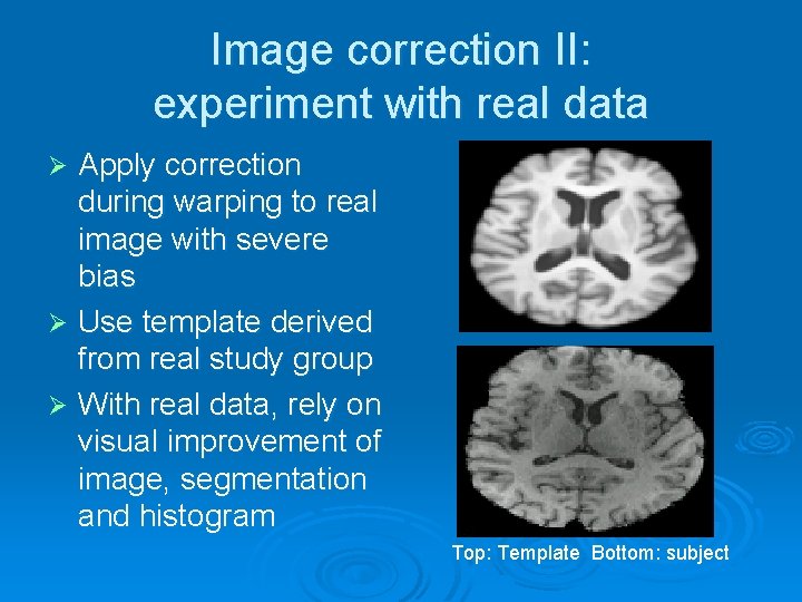 Image correction II: experiment with real data Apply correction during warping to real image