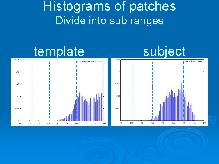 Histograms of patches Divide into sub ranges template subject 