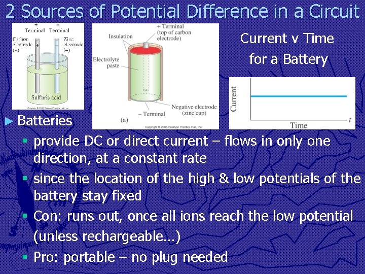 2 Sources of Potential Difference in a Circuit Current v Time for a Battery