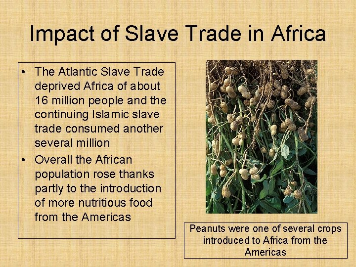 Impact of Slave Trade in Africa • The Atlantic Slave Trade deprived Africa of