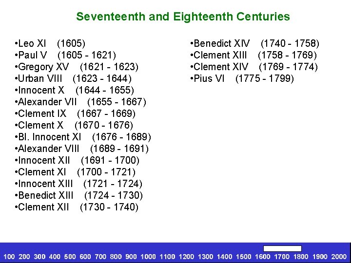  Seventeenth and Eighteenth Centuries • Leo XI (1605) • Paul V (1605 -