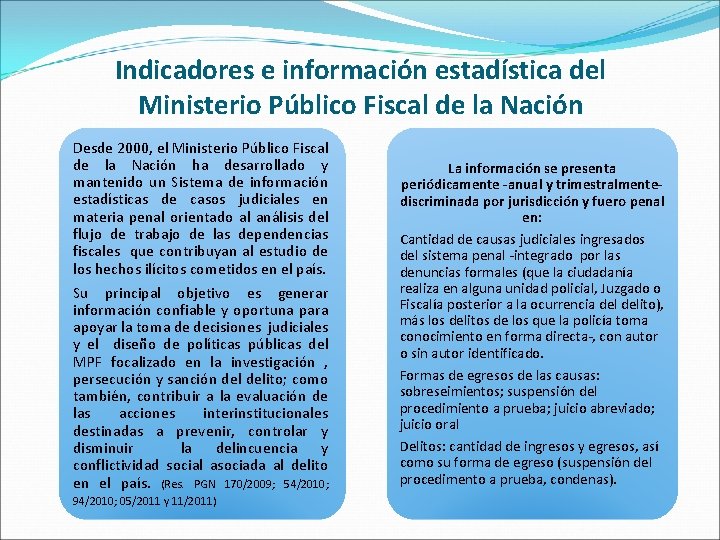 Indicadores e información estadística del Ministerio Público Fiscal de la Nación Desde 2000, el