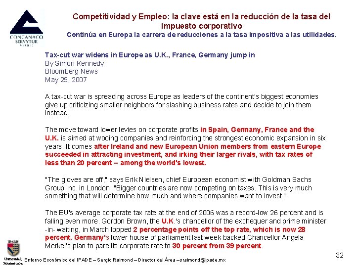 Competitividad y Empleo: la clave está en la reducción de la tasa del impuesto