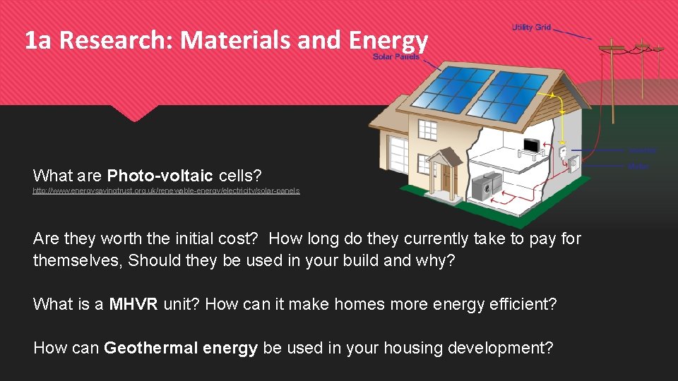 1 a Research: Materials and Energy What are Photo-voltaic cells? http: //www. energysavingtrust. org.