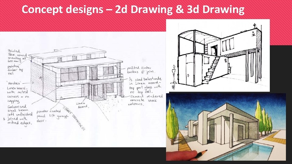 Concept designs – 2 d Drawing & 3 d Drawing (Profile and section view