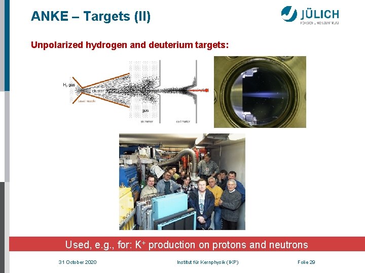 ANKE – Targets (II) Unpolarized hydrogen and deuterium targets: Used, e. g. , for: