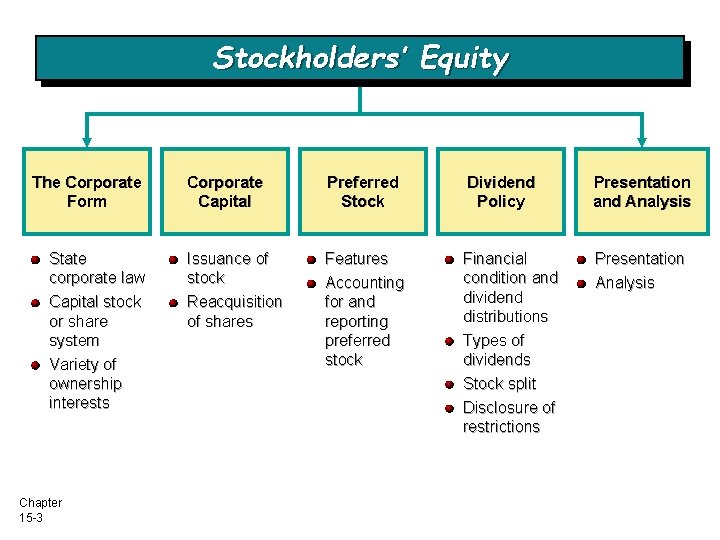 Stockholders’ Equity The Corporate Form State corporate law Capital stock or share system Variety