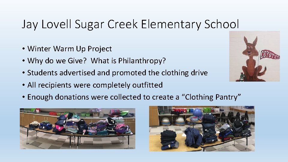 Jay Lovell Sugar Creek Elementary School • Winter Warm Up Project • Why do