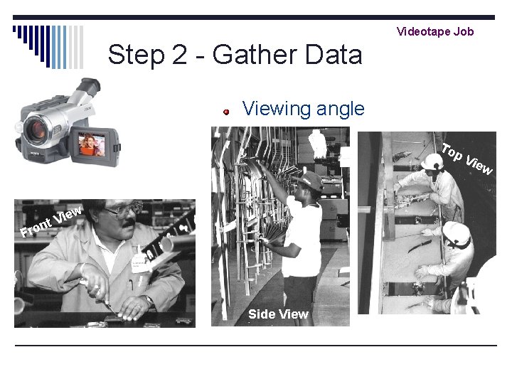 Videotape Job Step 2 - Gather Data Viewing angle To p. V iew ew