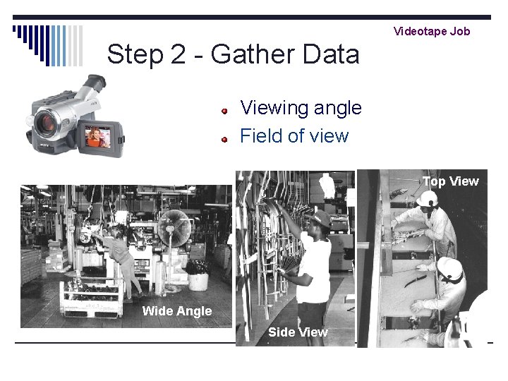 Videotape Job Step 2 - Gather Data Viewing angle Field of view Top View