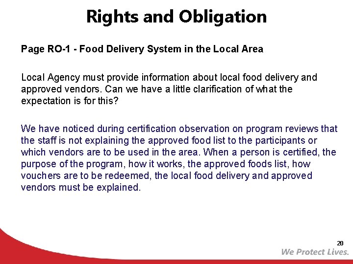 Rights and Obligation Page RO-1 - Food Delivery System in the Local Area Local