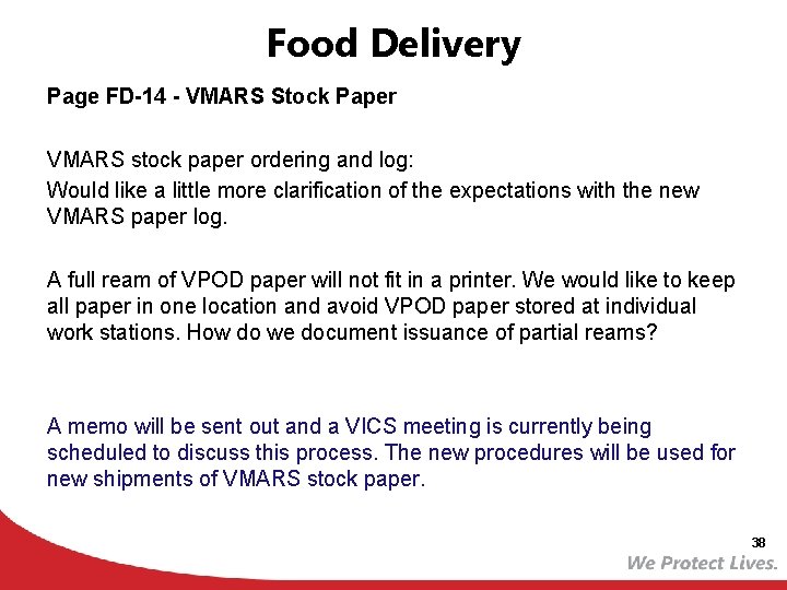 Food Delivery Page FD-14 - VMARS Stock Paper VMARS stock paper ordering and log: