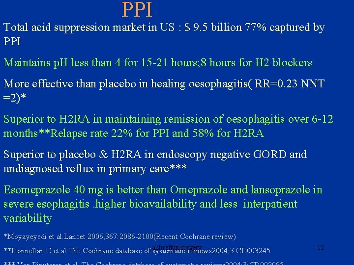PPI Total acid suppression market in US : $ 9. 5 billion 77% captured