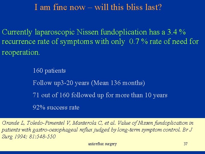 I am fine now – will this bliss last? Currently laparoscopic Nissen fundoplication has