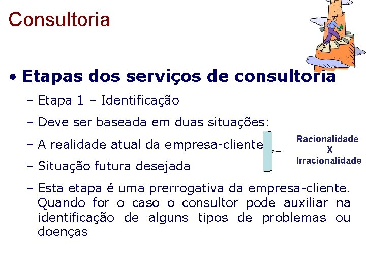 Consultoria • Etapas dos serviços de consultoria – Etapa 1 – Identificação – Deve