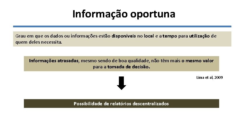 Informação oportuna Grau em que os dados ou informações estão disponíveis no local e