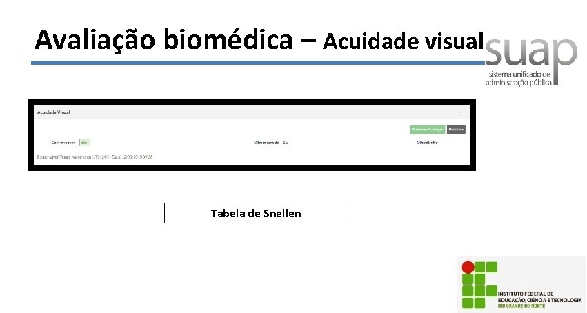 Avaliação biomédica – Acuidade visual Tabela de Snellen 