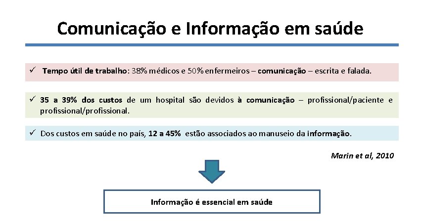 Comunicação e Informação em saúde ü Tempo útil de trabalho: 38% médicos e 50%