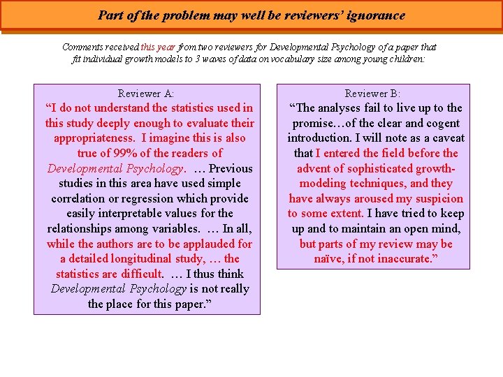 Part of the problem may well be reviewers’ ignorance Comments received this year from