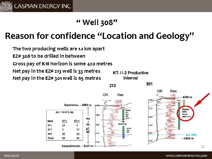 “ Well 308” Reason for confidence “Location and Geology” The two producing wells are