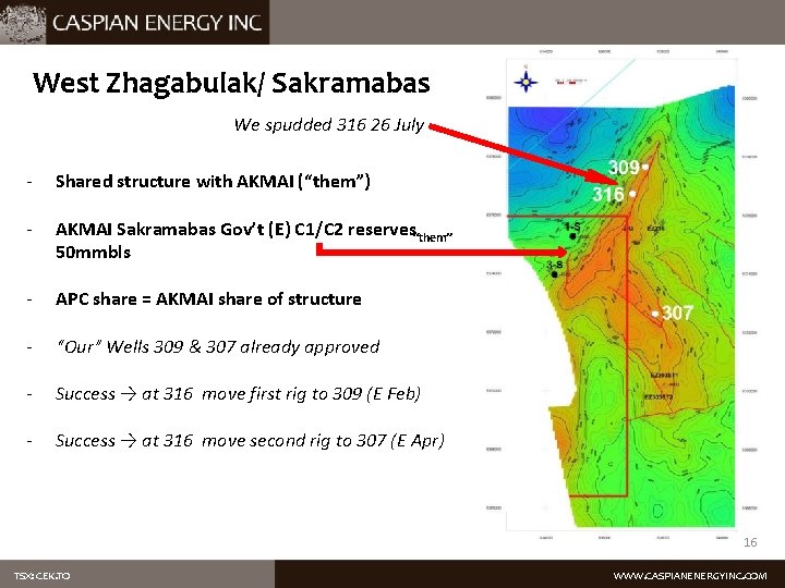 West Zhagabulak/ Sakramabas We spudded 316 26 July - Shared structure with AKMAI (“them”)