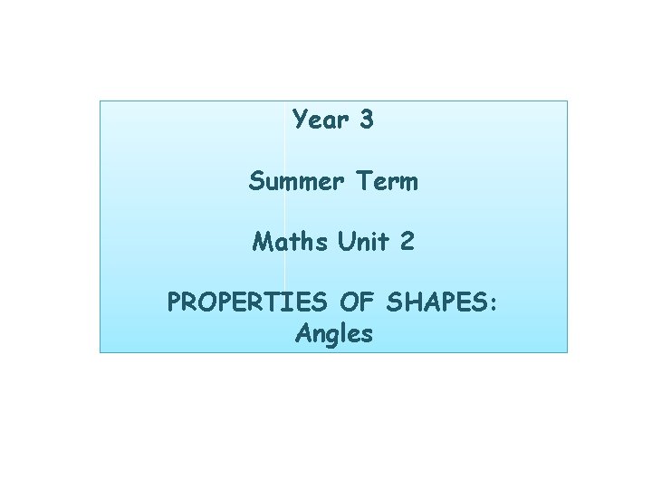 Year 3 Summer Term Maths Unit 2 PROPERTIES OF SHAPES: Angles 