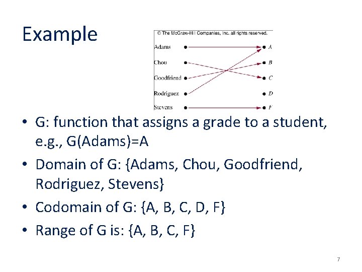 Example • G: function that assigns a grade to a student, e. g. ,