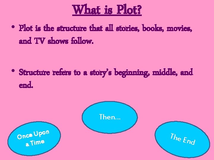 What is Plot? • Plot is the structure that all stories, books, movies, and