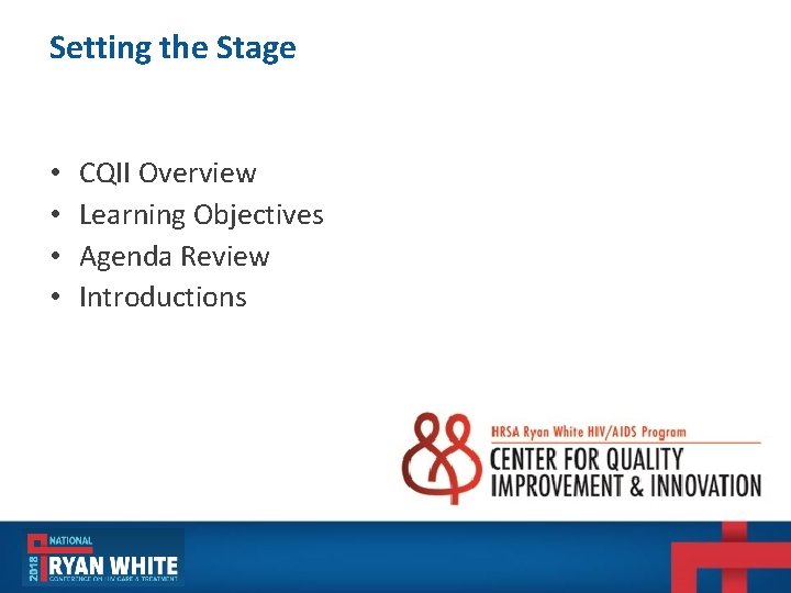 Setting the Stage • • CQII Overview Learning Objectives Agenda Review Introductions Setting the Stage • • CQII Overview Learning Objectives Agenda Review Introductions