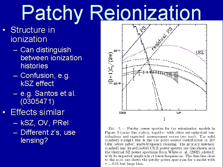 Patchy Reionization • Structure in ionization – Can distinguish between ionization histories – Confusion,