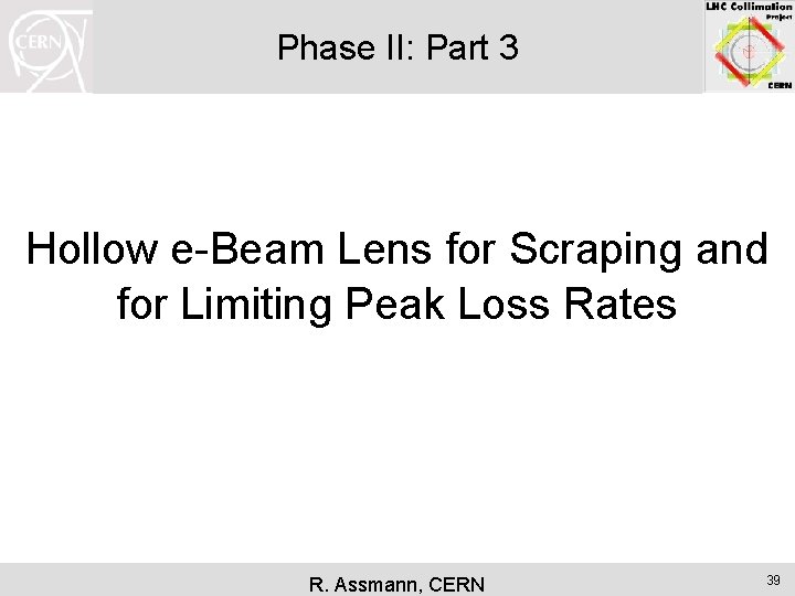 Phase II: Part 3 Hollow e-Beam Lens for Scraping and for Limiting Peak Loss