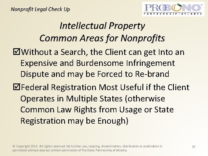 Nonprofit Legal Check Up Intellectual Property Common Areas for Nonprofits Without a Search, the