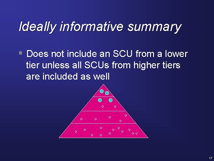 Ideally informative summary § Does not include an SCU from a lower tier unless