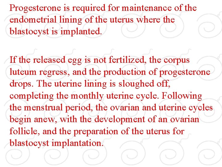 Progesterone is required for maintenance of the endometrial lining of the uterus where the