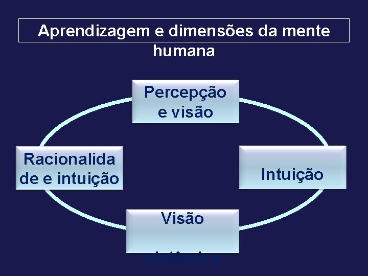 Aprendizagem e dimensões da mente humana Percepção e visão Racionalida de e intuição Intuição