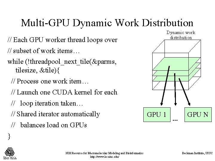 Multi-GPU Dynamic Work Distribution Dynamic work distribution // Each GPU worker thread loops over