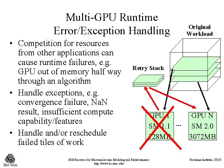 Multi-GPU Runtime Error/Exception Handling • Competition for resources from other applications can cause runtime