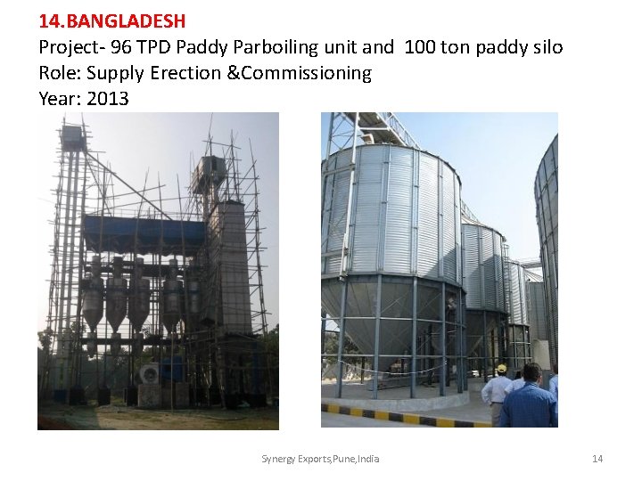 14. BANGLADESH Project- 96 TPD Paddy Parboiling unit and 100 ton paddy silo Role: