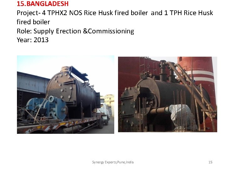 15. BANGLADESH Project- 4 TPHX 2 NOS Rice Husk fired boiler and 1 TPH