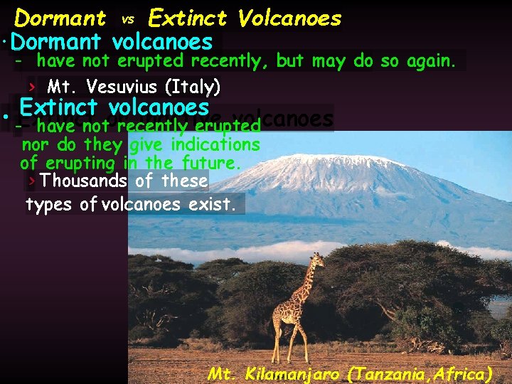 Dormant vs Extinct Volcanoes • • Dormant volcanoes - have not erupted recently, but