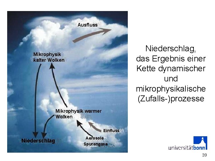 Ausfluss Niederschlag, das Ergebnis einer Kette dynamischer und mikrophysikalische (Zufalls-)prozesse Mikrophysik kalter Wolken Mikrophysik