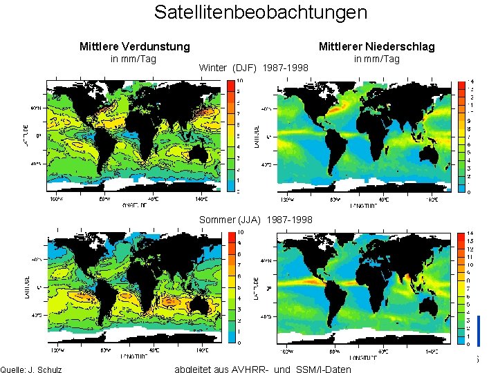 Quelle: J. Schulz Satellitenbeobachtungen Mittlere Verdunstung in mm/Tag Mittlerer Niederschlag Winter (DJF) 1987 -1998