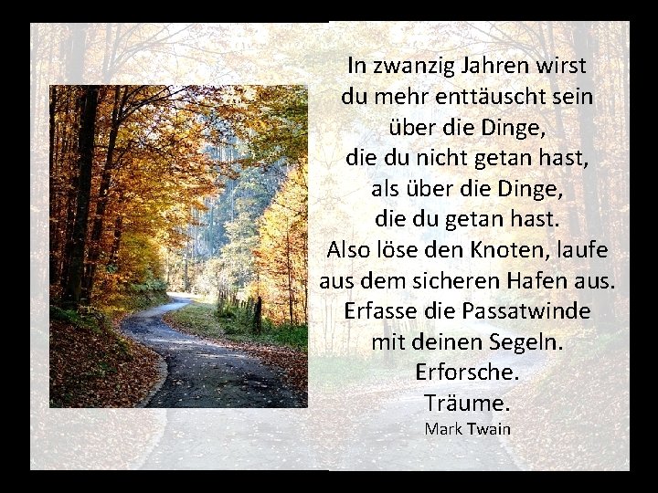 In zwanzig Jahren wirst du mehr enttäuscht sein über die Dinge, die du nicht