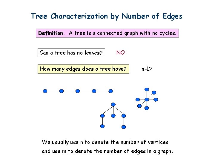 Tree Characterization by Number of Edges Definition. A tree is a connected graph with