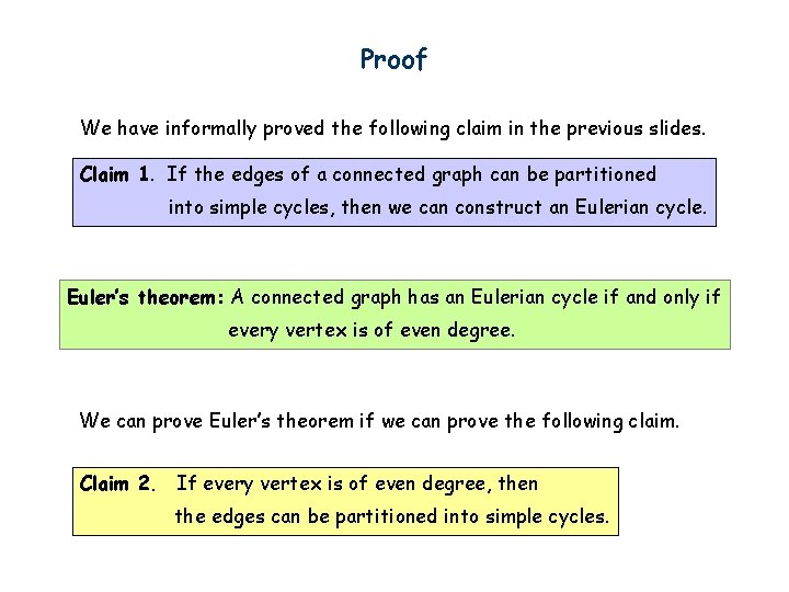 Proof We have informally proved the following claim in the previous slides. Claim 1.