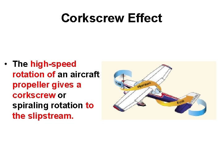 Corkscrew Effect • The high-speed rotation of an aircraft propeller gives a corkscrew or