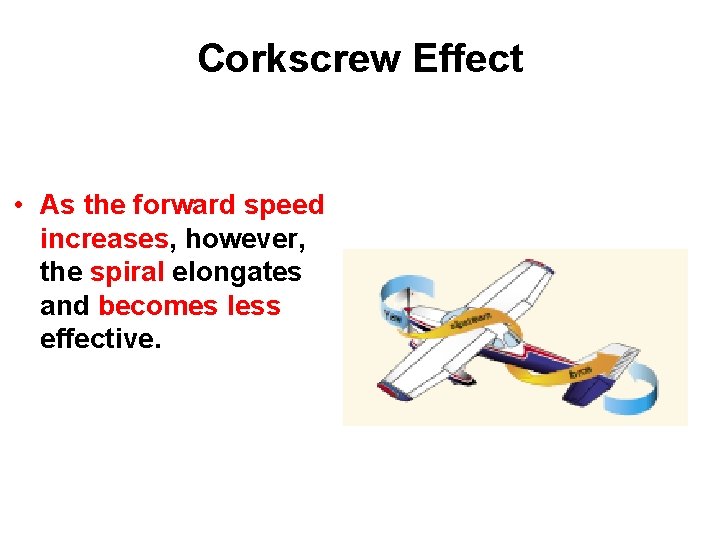 Corkscrew Effect • As the forward speed increases, however, the spiral elongates and becomes