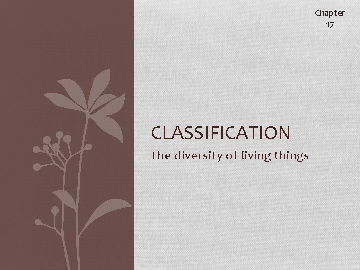 Chapter 17 CLASSIFICATION The diversity of living things 