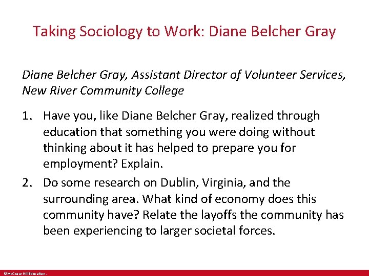Taking Sociology to Work: Diane Belcher Gray, Assistant Director of Volunteer Services, New River Taking Sociology to Work: Diane Belcher Gray, Assistant Director of Volunteer Services, New River